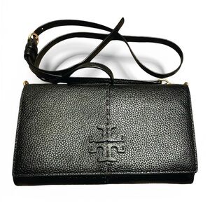 Tory Burch Black Leather McGraw Crossbody wallet Bag EUC